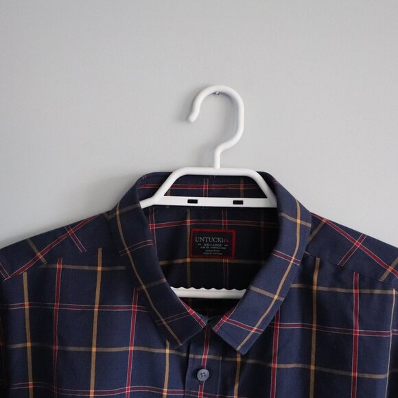 UNTUCKit Men's Navy XXL Georgio Plaid Slim Fit Cotton Button Down Collared Shirt - Picture 5 of 15